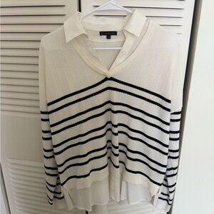 Adrianna Papell Women's V-Neck Sweater - Black and White_size L